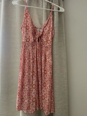 Roxy Pink and White Printed Spaghetti-Strap Mini Dress